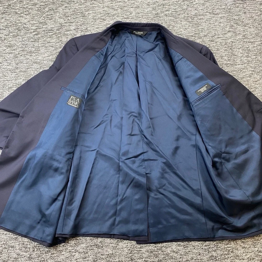 Jos A Bank Mens 46 Short Navy Wool Blazer Gold Buttons Two Button Sport Coat